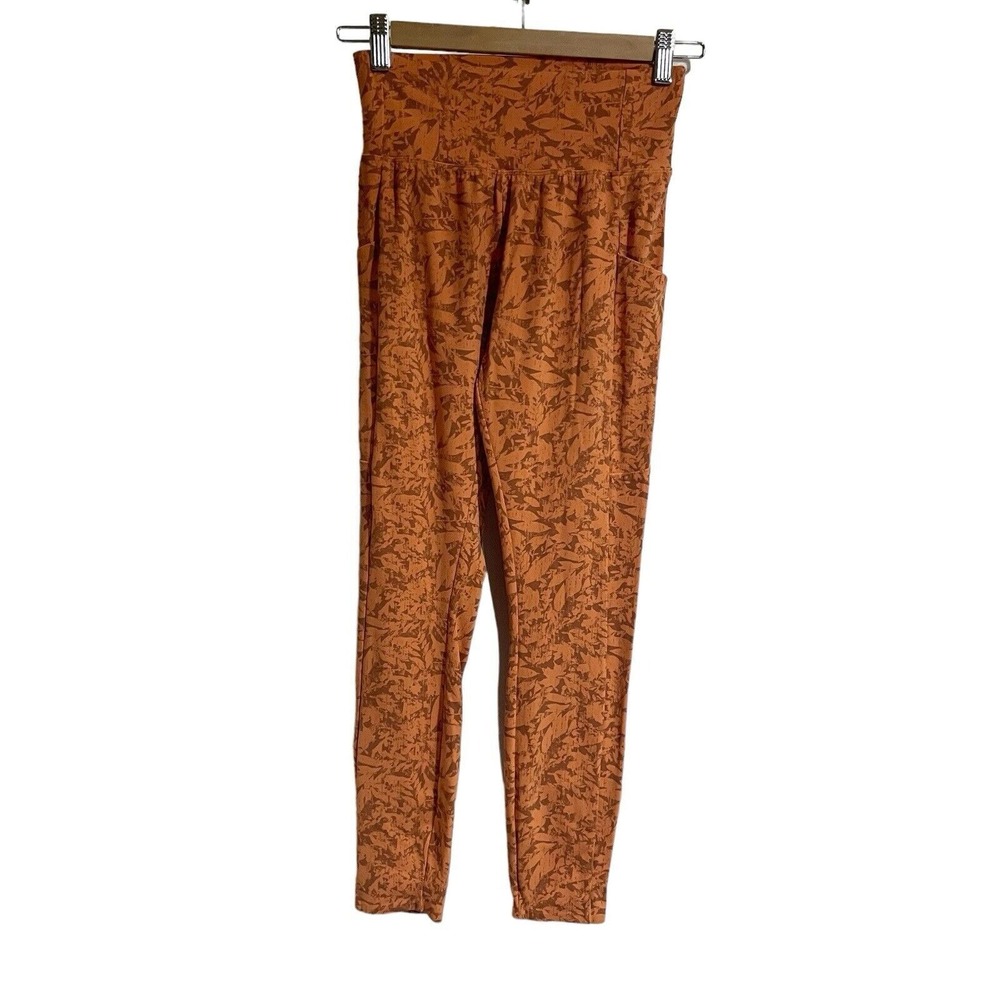 REI Women's 'Take Your Time' 7/8 Leggings Orange Pattern Small Side Pockets